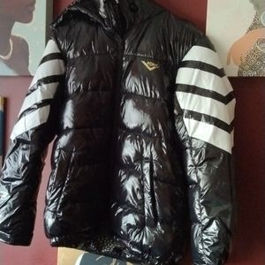 Pony Mens Puffer Jacket Black White Hoodie.